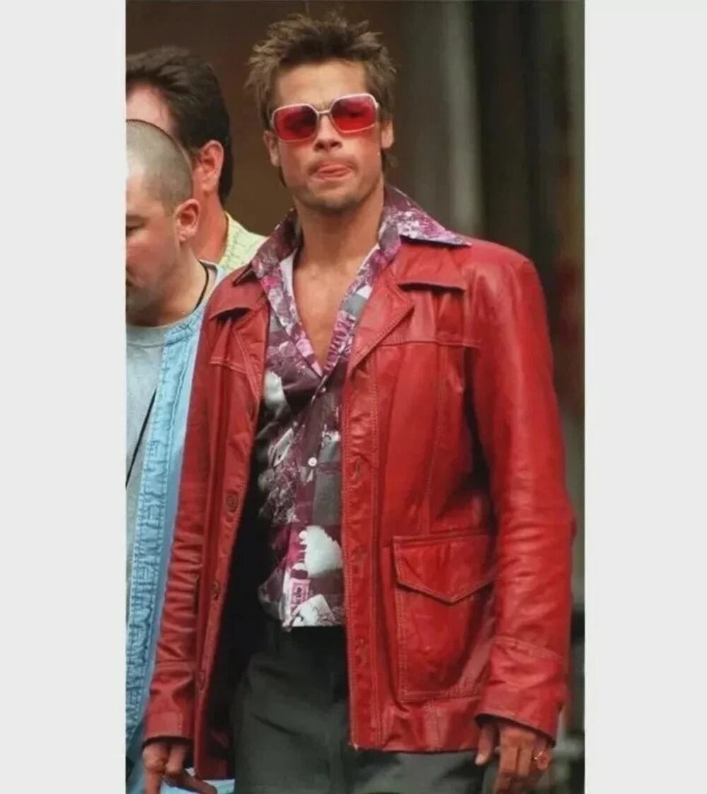Fight Club Brad Pitt Tyler Durden Red Real Leather Jacket Men's Size M